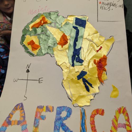 Some of Year 3 made collage messy maps of Africa