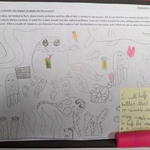 In science we learnt about materials and their impact on the environment. We used this to our geography and Re learning to discuss how humans are threatening our planet.