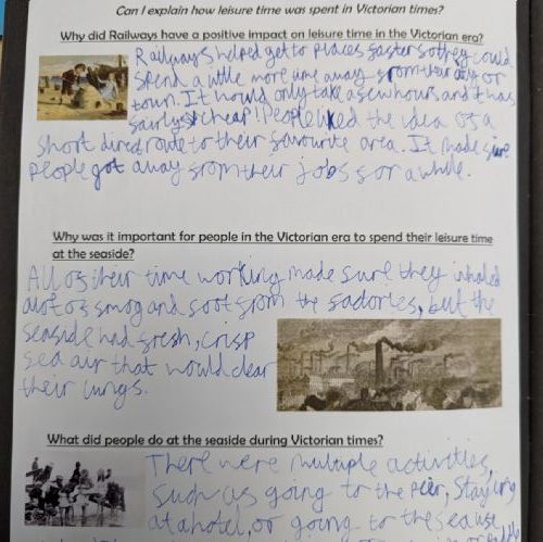 We built on our History learning from Year 2 about the Victorians. We learnt about how the Victorians visited the seaside in their leisure time. In Geography we have been learning about how this impacted Brighton.